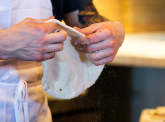 Fresh Dough Being Prepared For Neapolitan Pizza At Flatbread Neapolitan Pizzeria